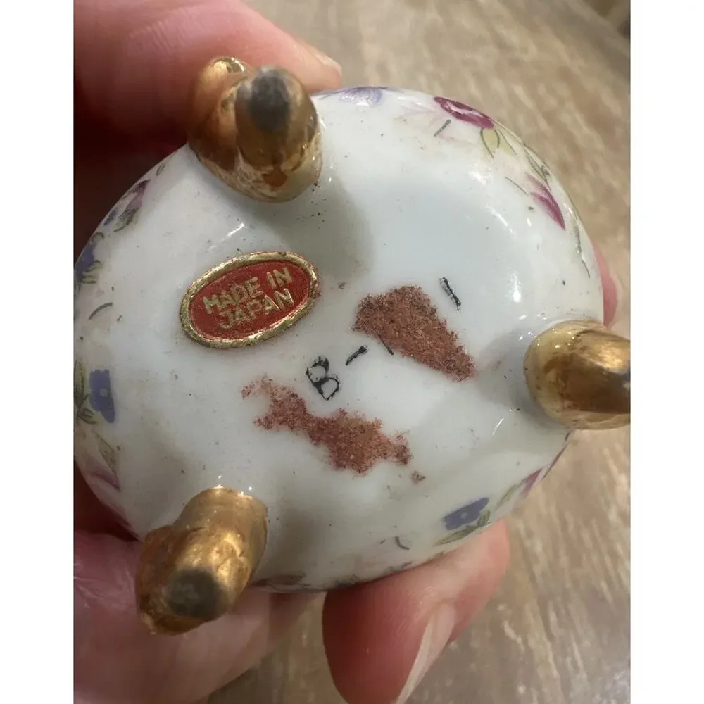 VTG Japan Floral Shabby Chic Cottagecore Dresser Trinket Jar Porcelain Gold Feet